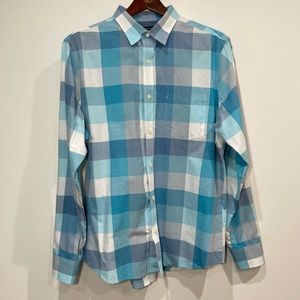 Banana Republic Men's Blue Plaid Button Down Soft Wash Slim Fit Size Large